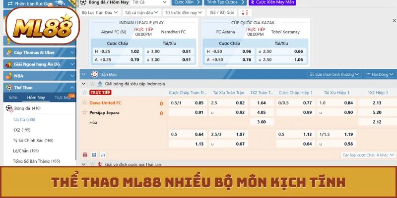 Thể thao ML88 nhiều bộ môn kịch tính